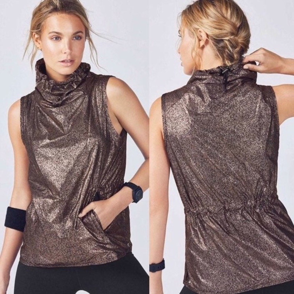 Fabletics metallic gold nylon vest